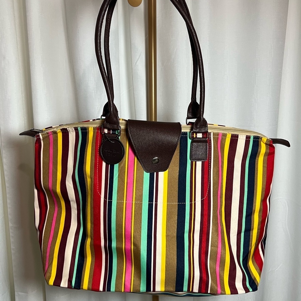 Joann Marie Designs 2 Piece Multi Colored Striped Canvas Tote Bag
